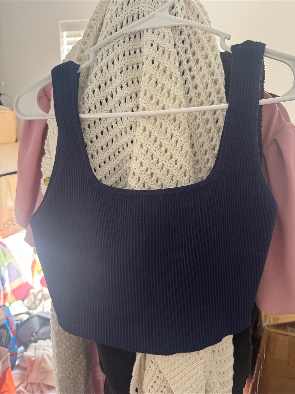 House of Harlow 1960 Navy Ribbed Square-Neck Crop Tank